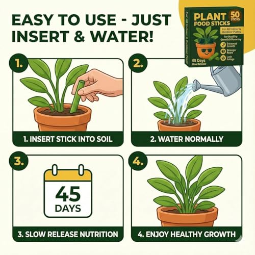 Image of Amazon Brand - Natural Fertilizer Sticks, Magic Stick Plant Food for Indoor & Outdoor Plants, Natural Fertilizer Home Garden Plants | Plant Growth Booster Healthy Plant Flower Food Stick | Pack of 50