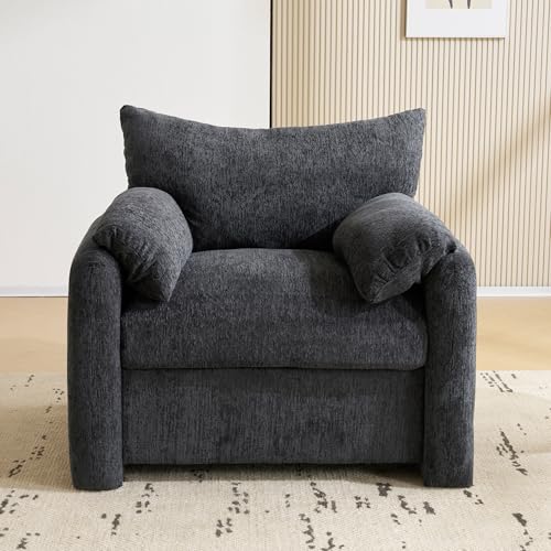 Diseño moderno, tela de chenilla, sillón de gran tamaño, silla decorativa, sofá individual, silla de ocio, adecuado para sala de estar y dormitorio (gris)