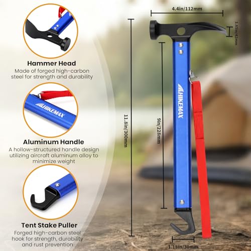 Hikemax Lightweight Outdoor Camping Hammer Aluminum Tent Hammer with Tent Stake Remover, 13-Ounce by Hikemax - Image 2