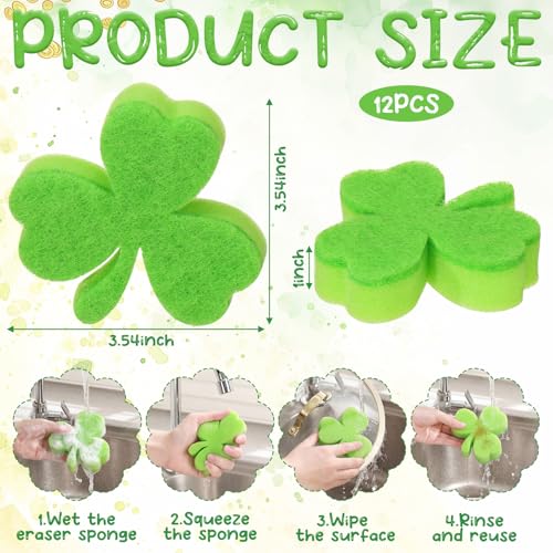 Image of Tioncy 12 Pack Irish Festival Kitchen Sponges Bulk Dual Sided Scrubber Sponges Dishwashing Kitchen Cleaning Accessories for Household Supplies