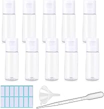 SKYPRO Lot de 10 flacons de Voyage vides en Plastique Transparent avec Bouchon à Rabat, 20 ML, conteneurs Portables Rechargeables avec Pipette, Entonnoir et étiquettes, pour shampooing, cosmétiques