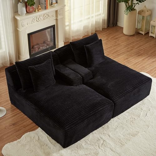 IHDKO 78” Oversized Double Chaise Lounge Indoor, Corduroy Sleeper Sectional Couch, Upholstered Boneless Cloud Sofa Deep Seat, Comfy Plush Chair Bed for Living Room