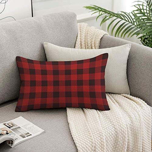 Hosnye Buffalo Plaid Throw Pillow Cover Classic Lumberjack Plaid Red And Black Linen Fabric For Couch Bed Sofa Car Waist Cushion Cover 12 X 20 Inch Pillow Case #TOP4