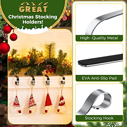 Christmas Stocking Holders For Mantle Set Of 6, Non-Slip Adjustable Mantle Stocking Holders, Mantle Fireplace Stocking Hooks, Fireplace Stocking Hangers Set For Party Christmas Decorations, Sliver #TOP2