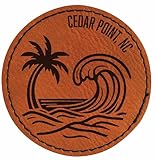 Cedar Point North Carolina Beach Palm Tree Souvenir 2.5' Circle Iron-on Leatherette Patch with Adhesive 4-Pack
