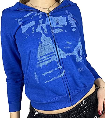 Minetom Damen Y2K Hoodie - Gothic Punk Kapuzenpullover Mit Reißverschluss