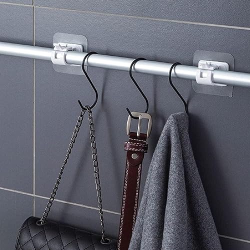 QXORE Plastic No Drill Curtain Rod Brackets No Drilling Self Adhesive Curtain Rod Holder Hooks Nail Free Adjustable Curtain Rod Hooks Curtain Hangers For Bathroom Kitchen Home Bathroom&Hotel, Silver 3 51dKo6Ttc0L