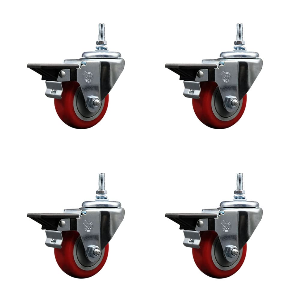 Polyurethane Swivel Threaded Stem Caster Set of 4 w/3
