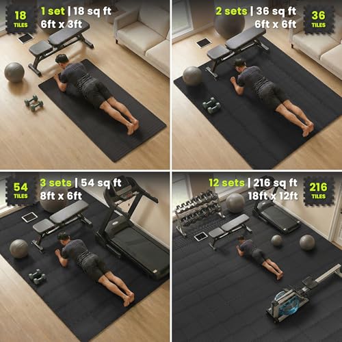 Image of bemaxx Gym Mats Set - 18 pcs EVA Interlocking Foam Floor Tiles (12.6 inchx12.6 inchx0.4 inch) 18sqft Protective Gym Flooring Sports Home Workout Exercise Mats Puzzle Garage Fitness Play-Room Pool Treadmill Bike