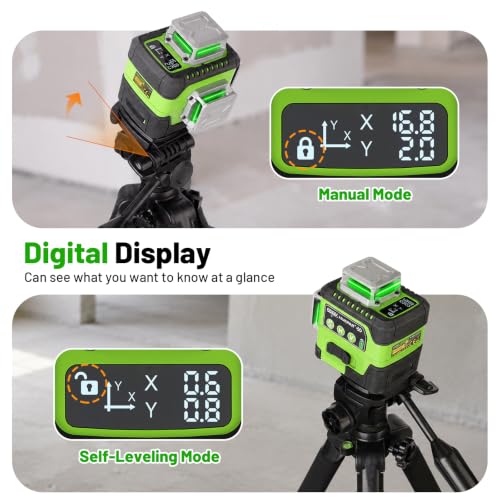 Image of HUEPAR Laser Level 360 Self Leveling with LCD Screen, 3 x 360 High Brightness Rechargeable 3D Lazer Leveler Tool for Construction and Picture Hanging, Strong Magnetic Bracket&Hard Carry Case -Y03CG