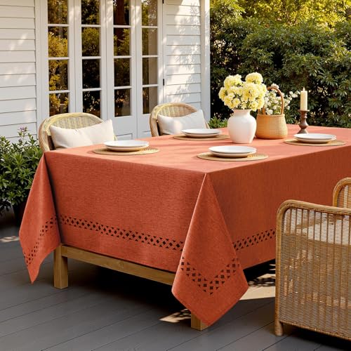 MIULEE Burnt Orange Rectangle Linen Polyester Fall Thanksgiving Tablecloth with Decorative Cutouts Waterproof Stain Resistant Table Cloth 52x70 inch Farmhouse Style for Dining Wedding Party by MIULEE - Image 9