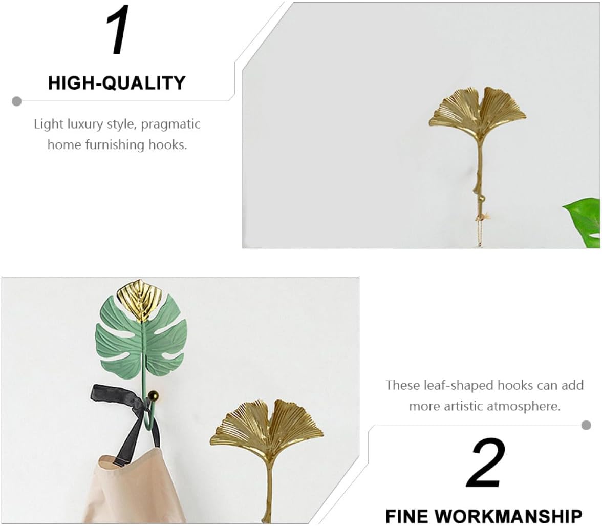 Yardwe 3 Piece Leaf Shaped Wrought Iron Decorative Wall Hooks image 3