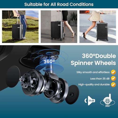 Hoteel Spinner Luggage Sets 3 Piece Carry on Luggage with TSA Lock for Men and Women (4-YEAR WARRANTY), ABS+PC Hard Shell Rolling Carry-on Suit Case for Plane, Travel, Business, Black (20in/DB/TB)3