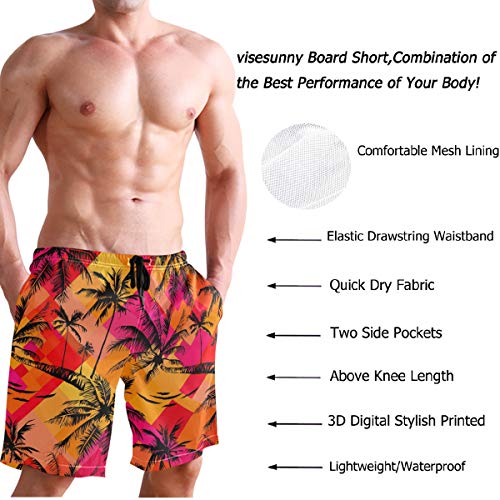visesunny Tropical Palm Tree Hot Men's Swimtrunks Quick Dry Casual Mesh Lining Beach Board Shorts3