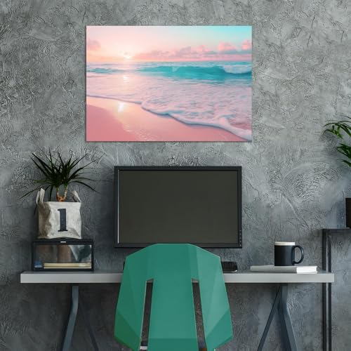 Cuadros de playas modernas y paisajes de océano en lienzo azul para dormitorio 4
