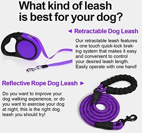 Taglory Retractable Dog Leash, 16Ft No Tangle Dog Leash Retractable For Puppy Small Medium Dogs Up To 44 Lbs, One-Handed Brake, Pause, Lock,Purple #TOP2