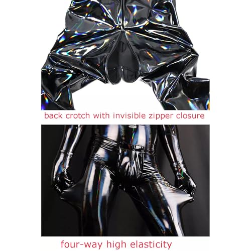 Men's Shiny Wet Look Zentai Catsuit Handmade Jumpsuit Back with Zipper Bodysuit Clubwear3