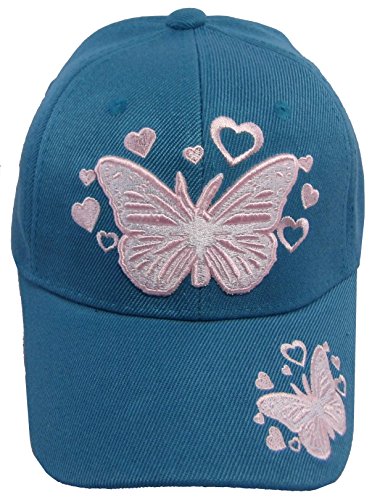 Kid's Youth Pink Butterfly Hat - Baseball Cap (Aqua)