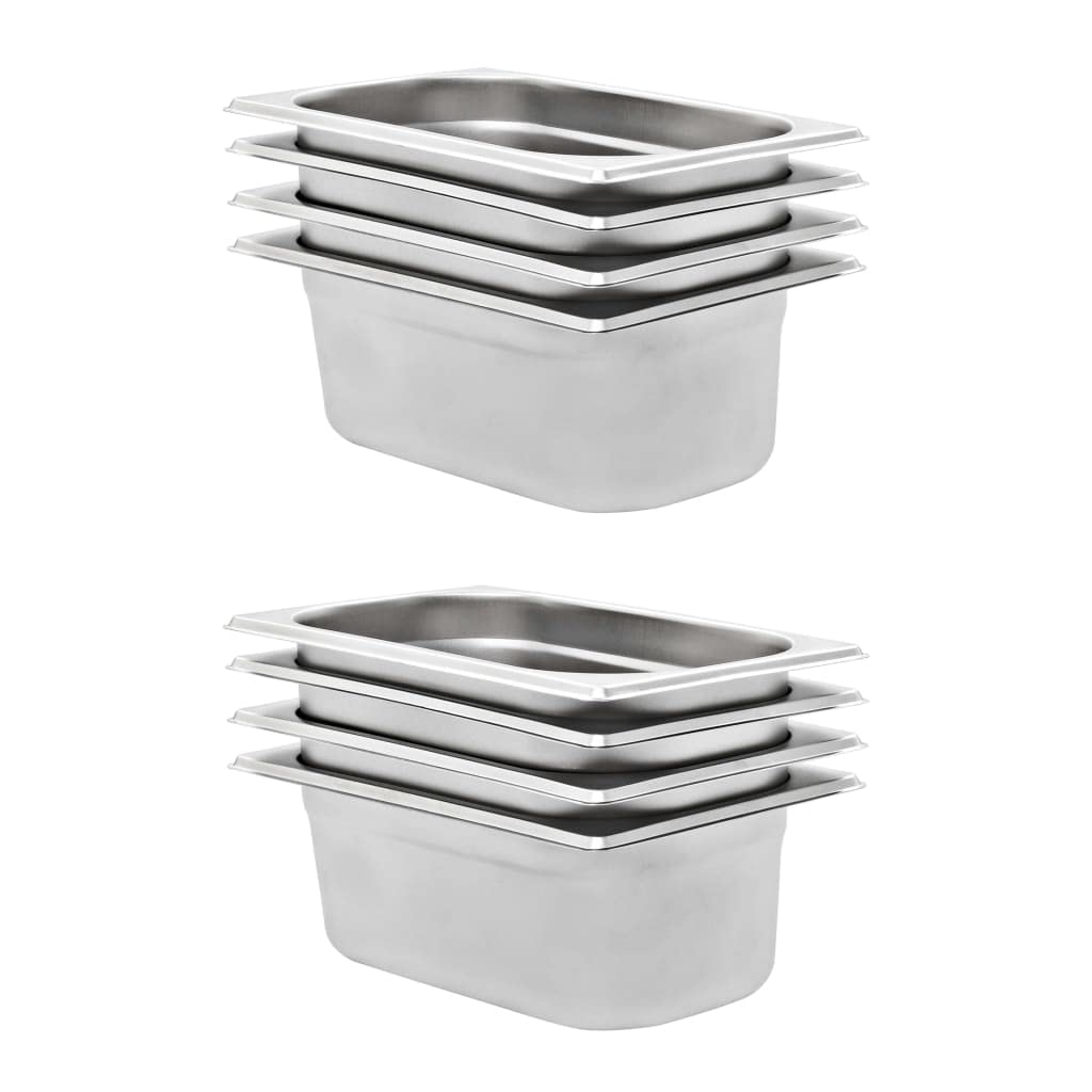 vidaXL 8 x Gastronorm-Behälter GN 1/1, 100 mm, Edelstahl, rostfrei, leicht zu reinigen, spülmaschinenfest, Lebensmittelbehälter, Küchenutensilien, Serviertablett, Snack-Halter