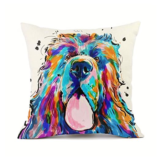 Redland Art Cute Pet Newfoundland Dog Throw Pillow Covers Cotton Linen Sofa Decorative Cushion Cases for Home Decor 18×18 Inch