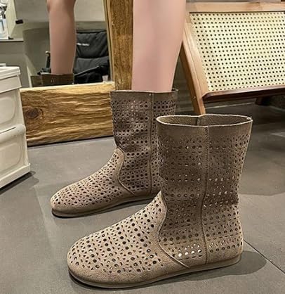ZQW Slip On Ankle Boots for Women Perforated Round Toe Flat Breathable Shoes Wide Width Comfortable Fit for Casual Daily Wear All Season Comfort2