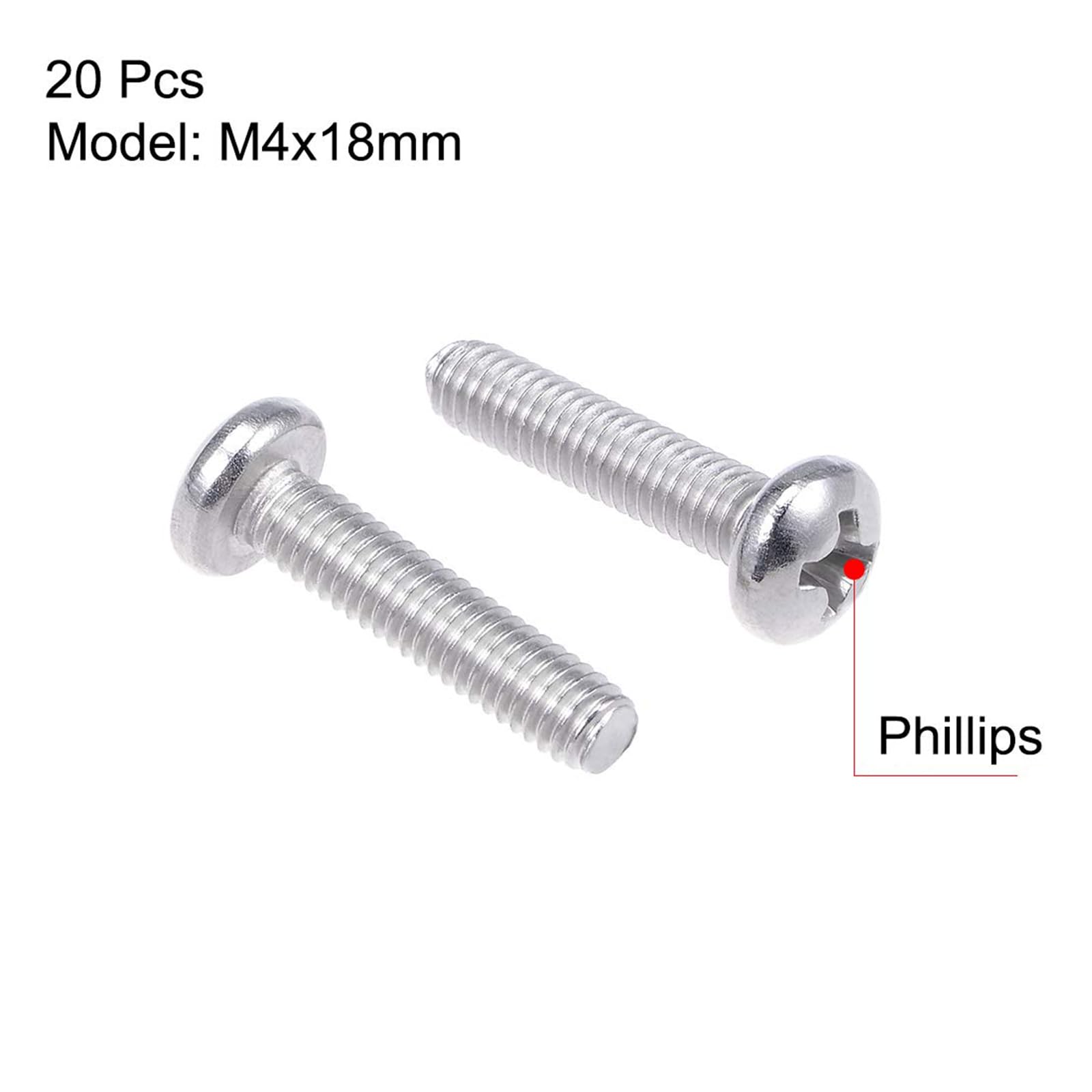 MACHSWON M4x18mm Machine Screws Pan Phillips Cross Head Screw 304 Stainless Steel Round Head Cross Screw Fasteners Bolts 20Pcs - Image 2