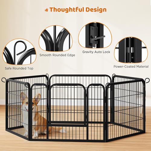 Image of Yaheetech 24 inch H 6-Panel Extra Wide Dog Playpen w /Door for Indoor Outdoor | Heavy Duty Metal Frame, Secure Latch Gate, Tool-Free Assembly, Portable For Yard RV Camping, Ideal For Small & Medium Pets