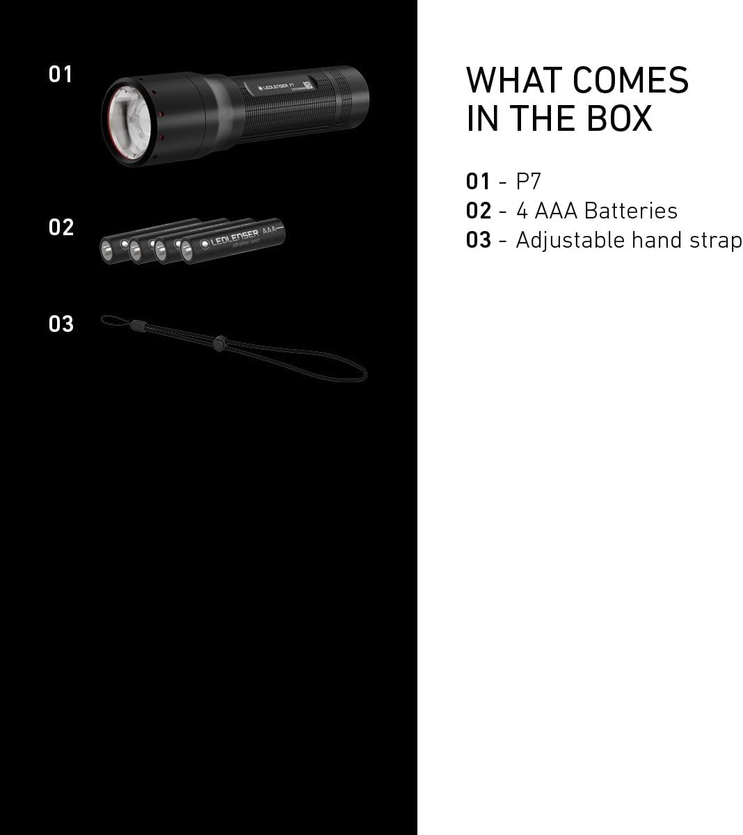 Ledlenser P7 Flashlight - Black Aluminum, Includes 4 AAA Batteries - Advanced Focus System & Bright Flashlight - Compact Size Work Light - Durable Aluminum - Up to 650 Lumens - for Work, Home & Life