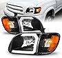 AmeriLite for 2000-2004 Toyota Tundra Regular | Access Cab C-Type LED Tube Black Headlight Corner Lamp Set - Driver and Passenger Side