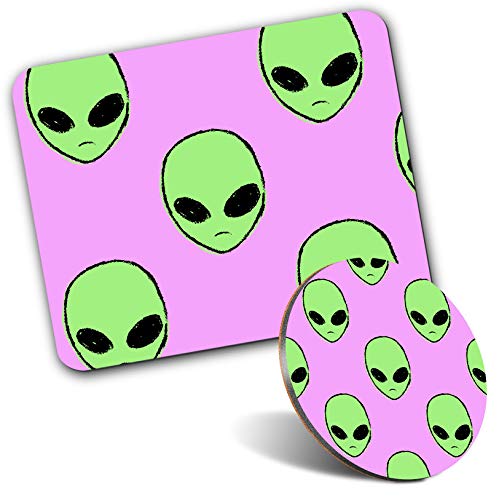 Tapis de souris alien vert 20 cm avec sous-verre rond assorti 9 cm