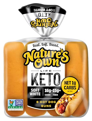 Nature's Own Life Keto Soft White Hotdog Buns, Non-GMO Keto Hotdog Buns, Keto Bread Buns, 8 Count