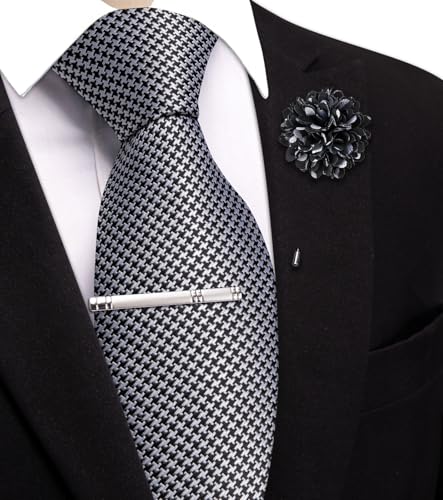 Image of Hi-Tie 63 inches Striped Paisley Extra Long Ties for Men Silk Necktie with Lapel Pin Tie Clip Big and Tall Men Formal Wedding