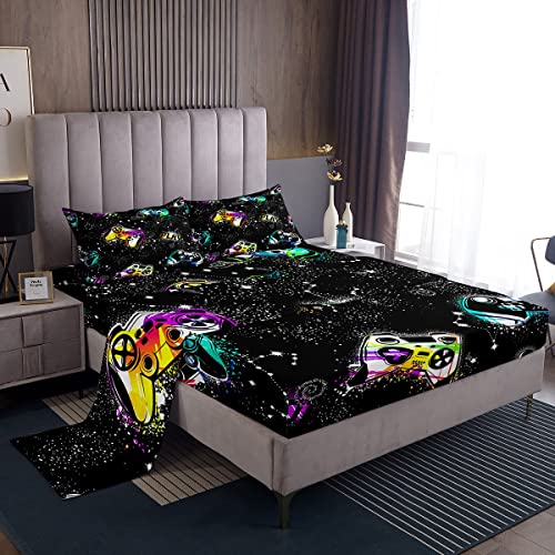 Gaming Bedding Sheet Gamer Video Game Galaxy Bedding Set for Kids Boys Girls Teens Gamepad Gamer Console Bed Sheets Breathable Starry Sky Constellation Bed Sheet Set Room Decor Bed Set Twin Size