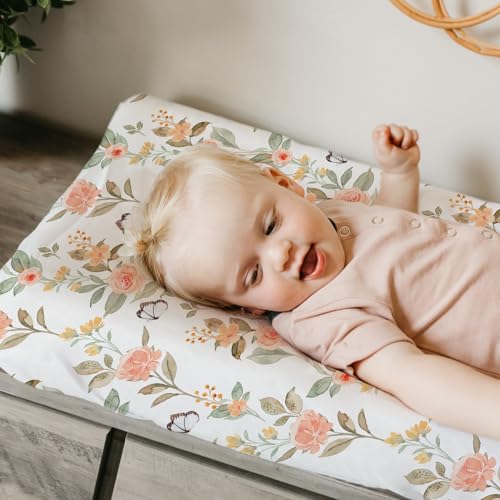 Image of BROLEX Changing Pad Covers for Baby: Boy Girls Ultra Stretchy Soft 2 Pack, Rose Foliage