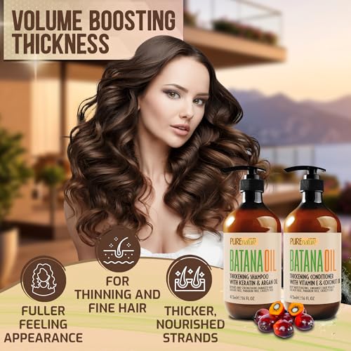 Image of Batana Oil Shampoo and Conditioner Set - Thickening, Sulfate Free Formula for Women and Men - Volumizing, Moisturizing, Professional Salon Care Products for Fine, Thinning Hair - 16 Fl Oz (Pack of 2)
