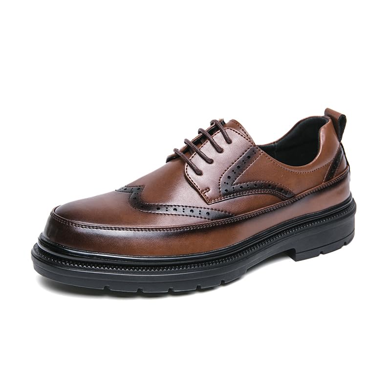 Men's Leather Wingtip Dress Oxfords Shoes Retro Platform Lace Up Brogue Shoes Classic Comfortable Business Formal Work Shoes