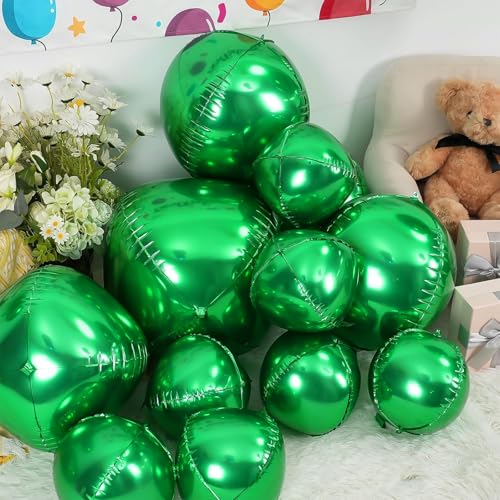 Image of 12PCS Metallic Green Round Foil Balloons 22 inch 15 inch 10 inch Large Mylar Balloons | Shiny Green 4D Ball Balloons for Birthday Party, Graduation, Wedding, Christmas, New Year, Disco Prom Party Decorations