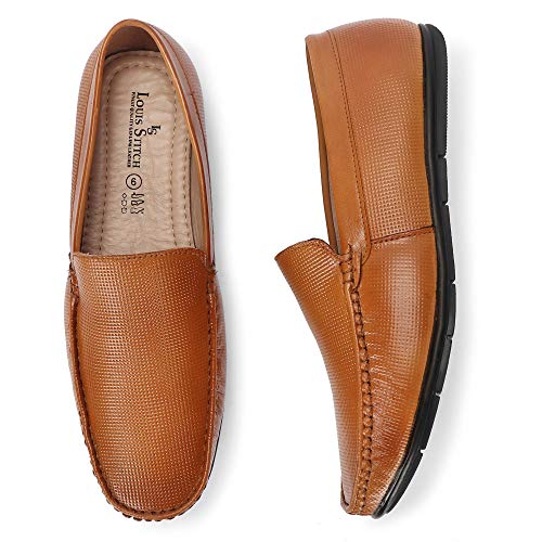 Image of LOUIS STITCH Men's Tan Italian Leather Loafers Slip ons Moccasins Casual Driving Loafer Buckle Design
