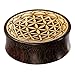 Produktbild Chic-Net Damen Herren Lobe Plug Flesh Tunnel aus dunklem Tamarindenholz und hellem Krokodilholz mit Gravur der Blume des Lebens mit Zacken Rand, Double Flared