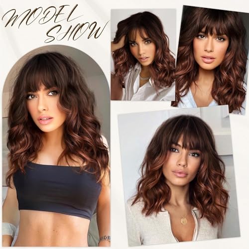 Image of Nnzes Auburn Wigs for Women,Synthetic Short Curly Wig with Bangs 16 Inch | Natural-looking heat-resistant fiber, soft comfortable wear, beginner-friendly for daily, party & cosplay.