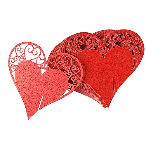 Fayemint 50 Pièces Carte de Verre Marque Place Forme de Coeur, Rouge forme de coeur Nom de la Carte, Coeur Nom Mariage Creux Lieu Cartes, pour Fête, Mariage,...