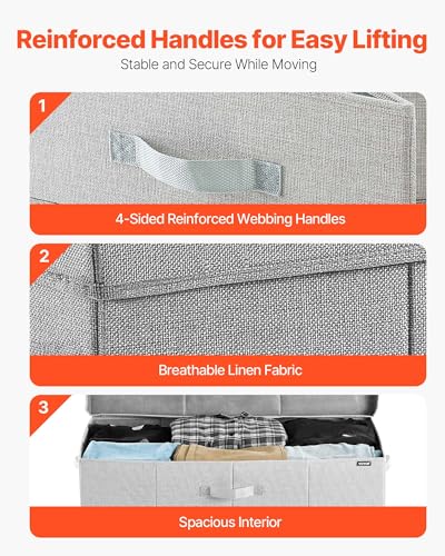Image of VEVOR Under Bed Storage with Lids, 31.7 x 15.9 x 6.1 Inch, 48L Large Underbed Clothes Storage Containers, Low Profile Gray Under Bed Drawer Shoe Organizer Bins Box for Blanket Shoe Bedroom, 2 Pack