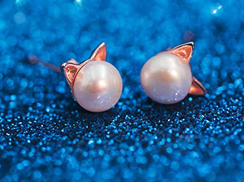 Wicary Cat Earrings Sterling Silver Pearl Earrings for Women Cat Stud Earring for Cat Lovers4