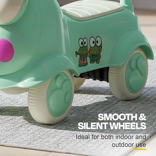 Image of Kermit Ride on Cars for Kids | Portable Kids Car with Music & Toy Storage | Indoor Baby Push Ride-ons with Lights & Safety Backrest | Outdoor Rider Cars for Kid 18+ Months (Green)