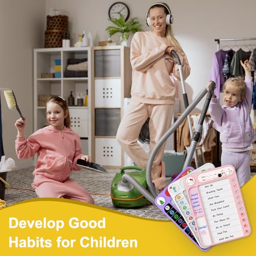 Image of Magnetic Chore Chart for Kids, ADHD Task Tracker Easy-Check Routine Dry Erase Board, to-Do List Planning Tool with Stand for Fridge /Desk /Home /School, 6 Reusable Sheets, 3 Markers