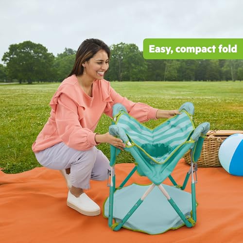 Image of Bright Starts Pop 'N Jump Portable Baby Activity Center, Indoor Outdoor Use, Lightweight, Carrying Bag, Canopy, 6-12 Months - Sky Stripes Blue