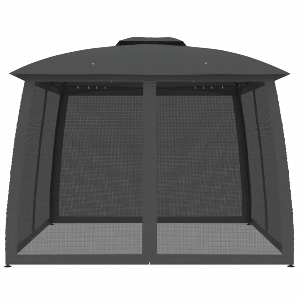 Pawilon z podwójnym dachem, antracyt, 2,93 x 2,93 m, stabilna rama stalowa, odporny na warunki atmosferyczne, namiot ogrodowy ze ściankami z siatki i ochroną UV, idealny do ogrodu, na taras