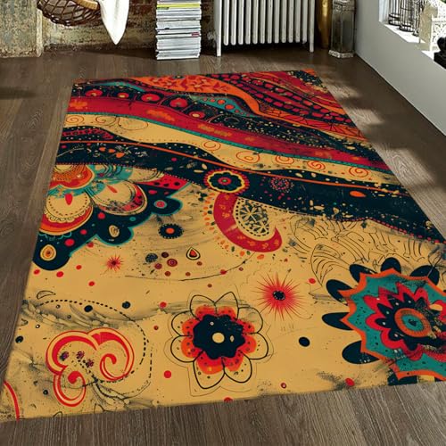 WEECHAINGE Alfombra 60x120cm Lavable para salón Alfombrilla Retro Floral Antideslizante Espacio Grande Dormitorio Manta Abstracta Oriental con Acentos Interiores Tapete Interior en de bebé Oficina