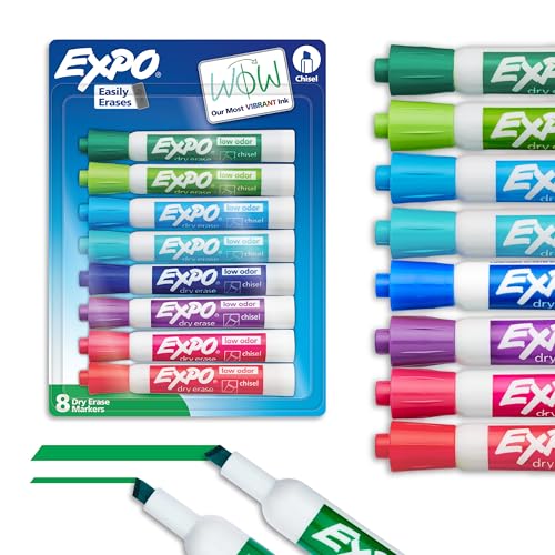 EXPO Dry Erase Markers, Low Odor Ink, Assorted Colors, Chisel Tip, 8 Count - Whiteboard, Calendar, Organization, Essential Supplies for Office, School, Classroom, Teachers