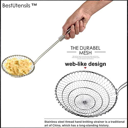 Best Utensils Asian Kitchen Stainless Steel Spider Strainer Professional Wire Skimmer with Spiral Mesh (Dia. 18CM)